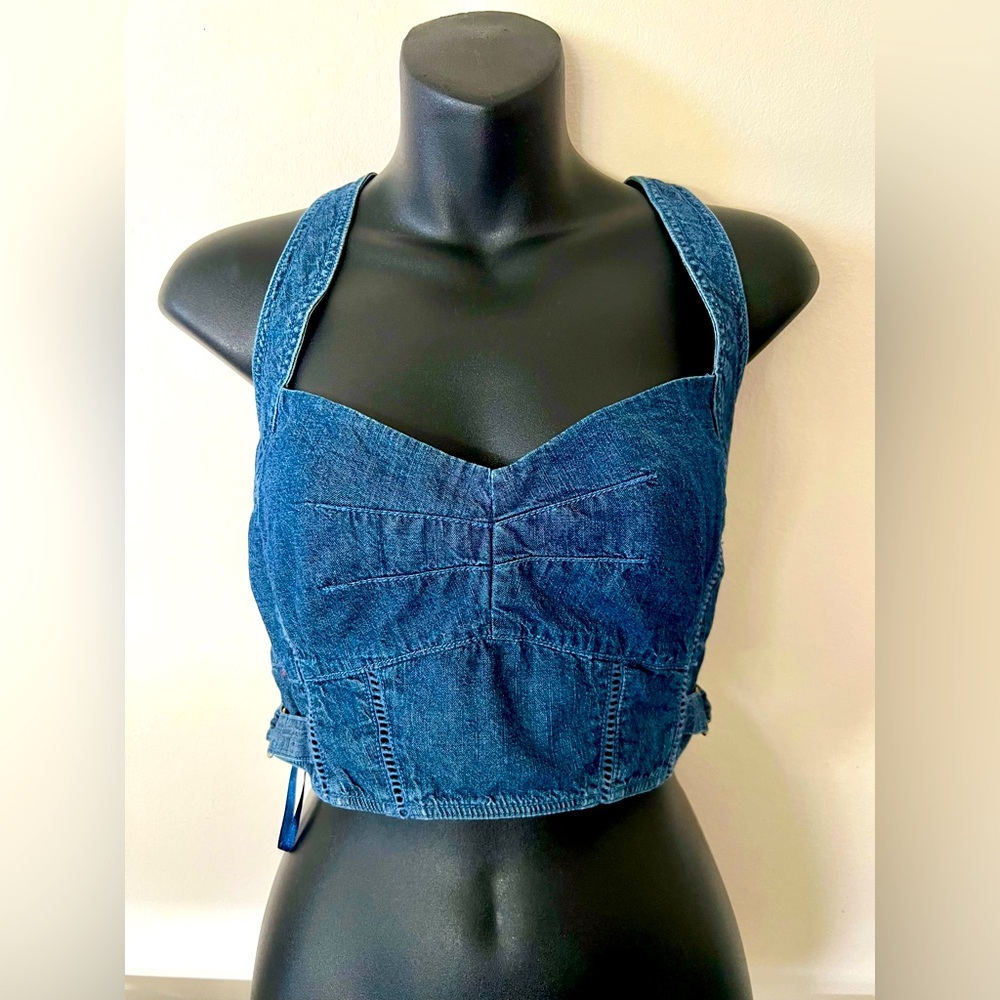 Free People Tightly Bound Indigo Blue Crop Top Size M